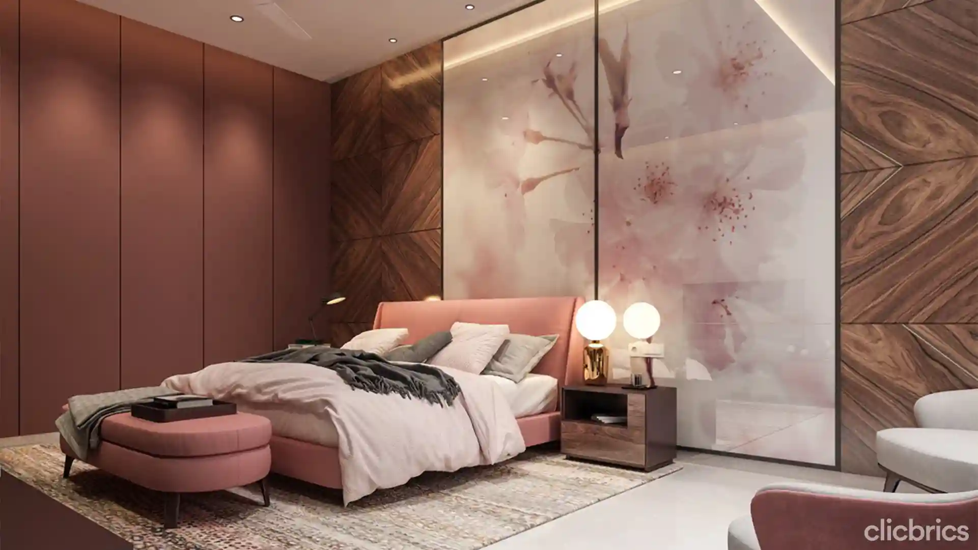 pink two colour combination for bedroom walls